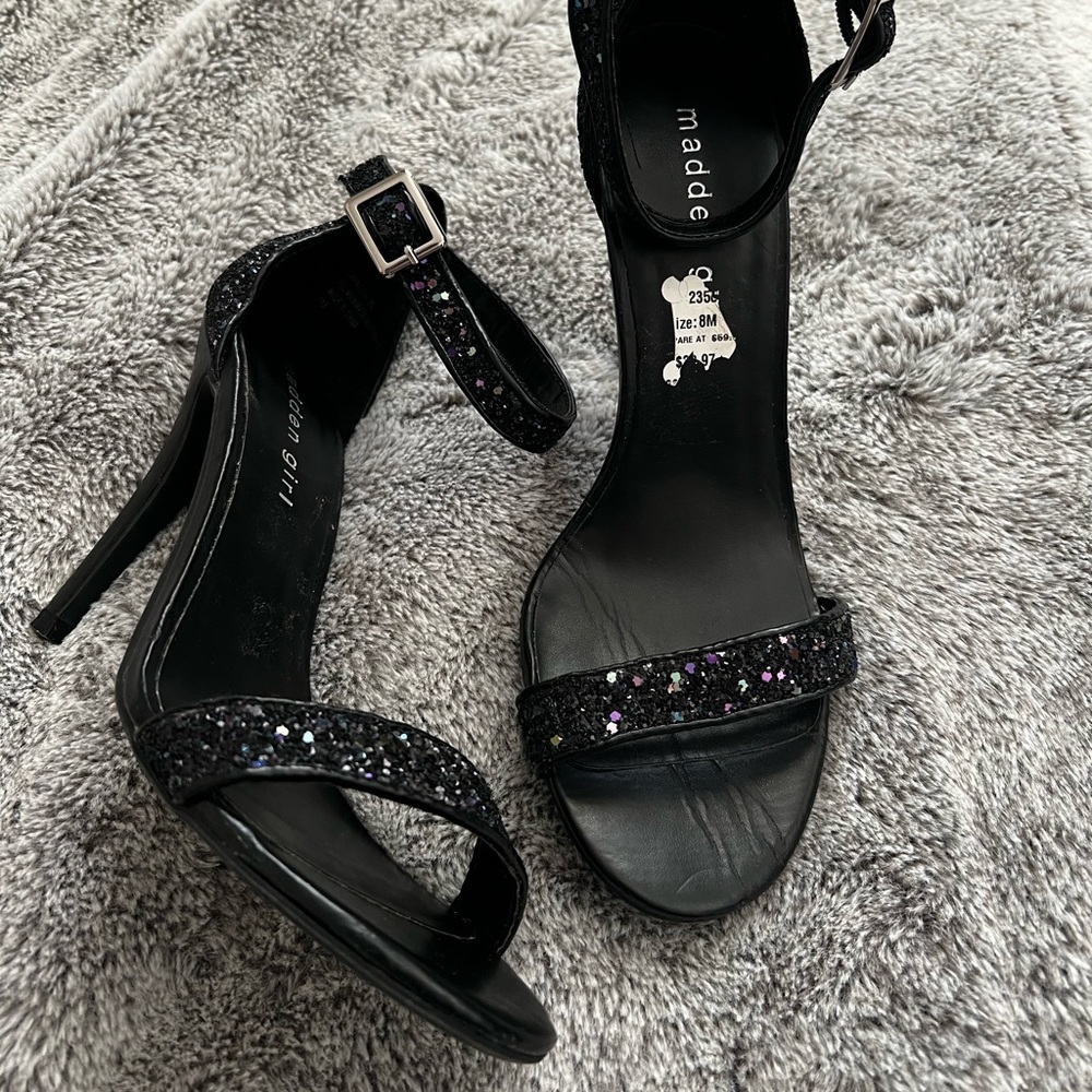 Strappy Heels in Black Multi Glitter